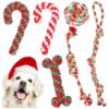 Red Green Bone 6 Pack Christmas Interactive Dog Rope Toys for Training Chewing Playing