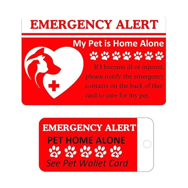 Red Home Alone Alert Card and Emergency Contact Wallet Card for Pets 2 Pcs