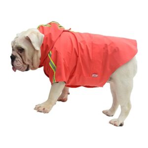 Red Hooded Pet Dog Raincoat with Zipper Closure for Comfortable Wearing