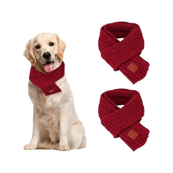 Red Knitted Dog Bandanas 2-Pack Warm Scarves for Small Medium Large Dogs