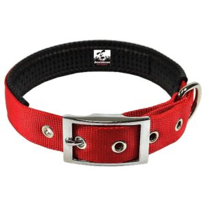 Red Large Dog Collar with Adjustable Padded Design and Metal Buckle