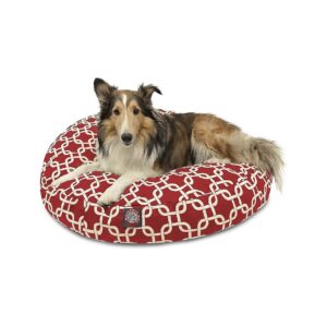 Red Links Medium Round Indoor Outdoor Pet Dog Bed With Removable Washable Cover