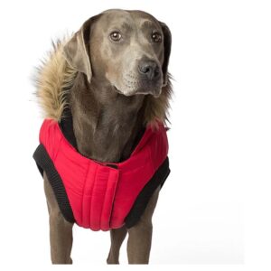 Red Parka for Dogs with Water-Resistant Shell and Faux-Insulation for Warmth