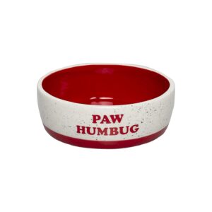 Red Paw Print Ceramic Dog Water Bowl and Food Dish with Speckles 3 Cups