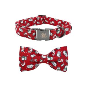 Red Penguin Christmas Dog Collar with Cotton Material and Adjustable Size for Medium Pups