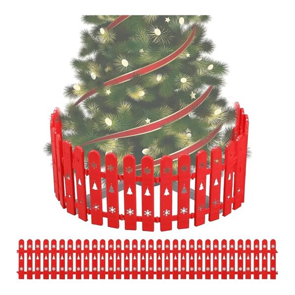 Red Picket Christmas Tree Fence Protector for Pets and Toddlers