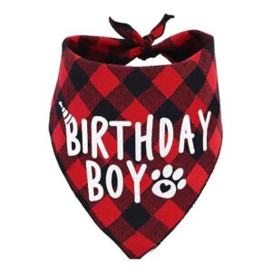 Red Plaid Birthday Boy Dog Bandana with Soft Cotton Material and Comfortable Design