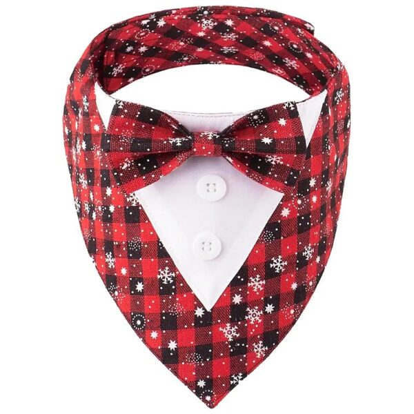 Red Plaid Christmas Dog Tuxedo Bandana with Adjustable Bowtie for Small Medium Large Dogs