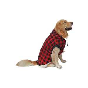 Red Plaid Dog Coat Hoodie XL Size Soft Warm Pet Winter Wear