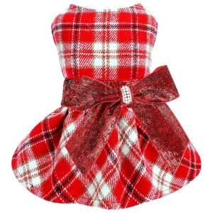 Red Plaid Fleece Lined Dog Dress for Small Dogs Girl Winter Holiday Costume XS X-Small