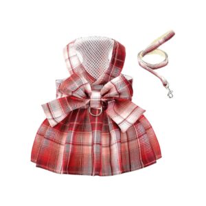 Red Plaid Padded Dog Dress with Leash Ring for Small Dog Breeds and Cat