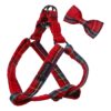 Red Plaid Soft Durable Cotton Dog Harness with Adjustable Bow Tie for Small to Large Dogs