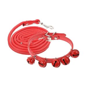 Red Polyurethane Pet Collar and Leash Combo with Jingle Bell for Small to Medium Pets