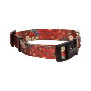 Red Poppies Nylon Dog Collar with Adjustable Size 15-20 in