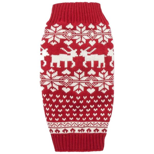 Red Reindeer Holiday Dog Sweater for Large Dogs Back Length 16-Inch