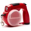 Red Retractable Dog Leash with Snack and Water Container and LED Light for Medium Dogs