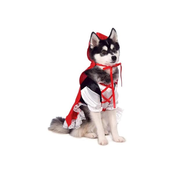 Red Riding Hood Dog Costume with Ruffled Lace Trim and Cape Large