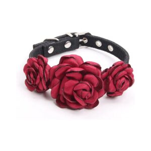 Red Roses Collar Pet Necklace for Small Breed Dogs Cats Handmade