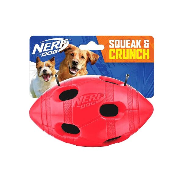 Red Rubber Football Dog Toy with Crunch for Medium and Large Breeds 6 Inch Diameter