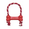 Red Rubber Interactive Goodie Bone with Rope for Medium Dogs