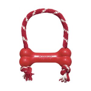 Red Rubber Interactive Goodie Bone with Rope for Medium Dogs