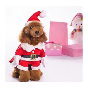 Red Santa Claus Dog Costume with Cap for Large Dogs 9-inch Chest Holiday Suit