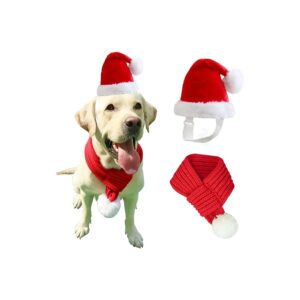 Red Santa Hat with Scarf Xmas Cap Doggy Christmas Costume Pet Accessories for Large Dogs