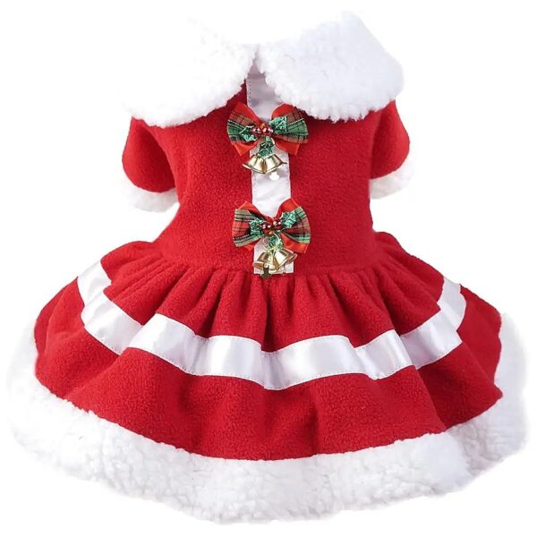 Red Skirt Velvet Dog Coat with Jingle Bells for Comfortable Everyday Wear