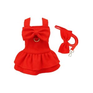 Red Small Dog Harness Dress with Leash Puppy Dress for Pet Princess Cats Rabbits