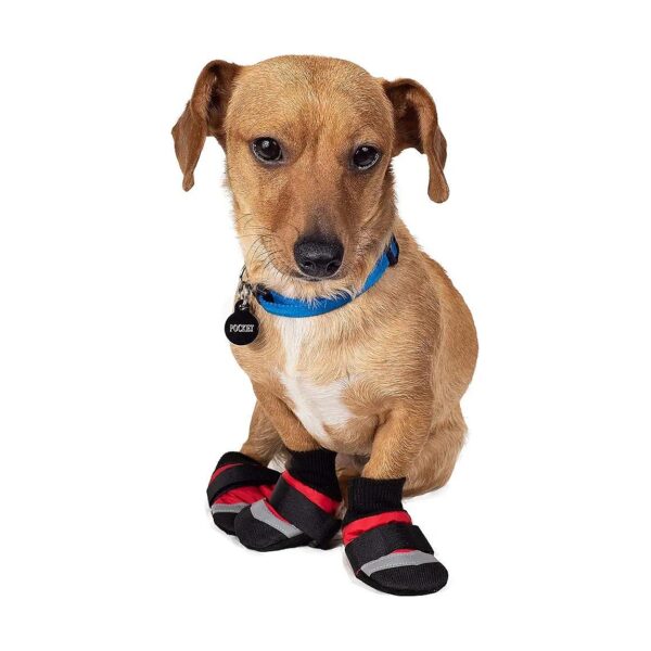 Red Small Size Reflective Pet Boot with Polyester Fleece Lining for Cold Weather Gear