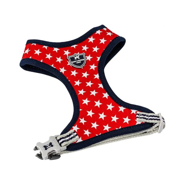 Red Star Patterned Adjustable Dog Harness with Soft Mesh Padding for Comfort