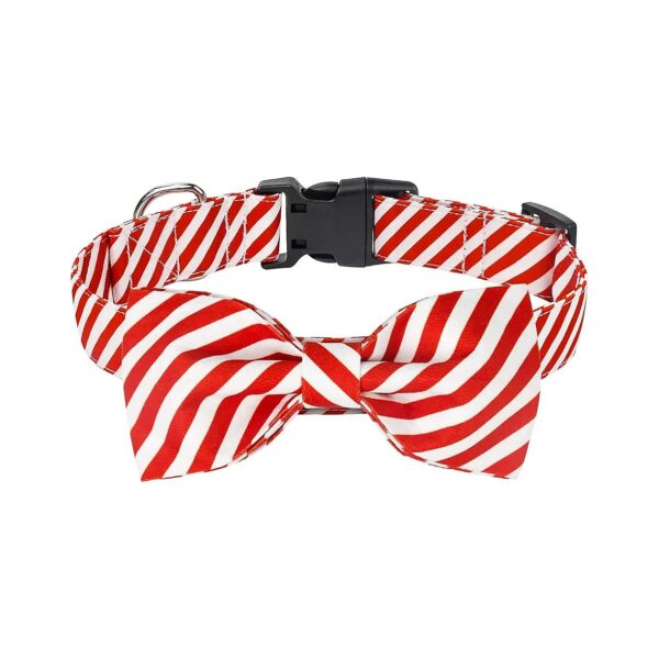 Red Stripe Christmas Dog Collar for Cats and Dogs with Adjustable Size