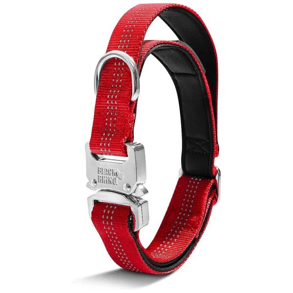 Red Tactical Dog Collar with Heavy Duty Metal Buckle for Medium to Large Breeds