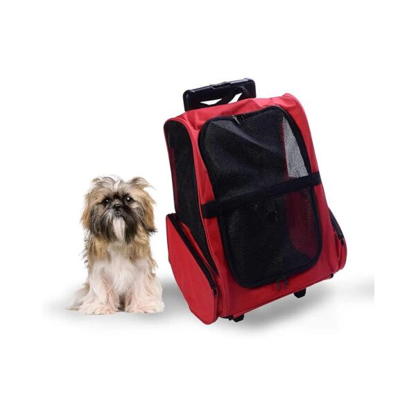 Red Travel Carrier Backpack with Wheels and Side Vents for Pets