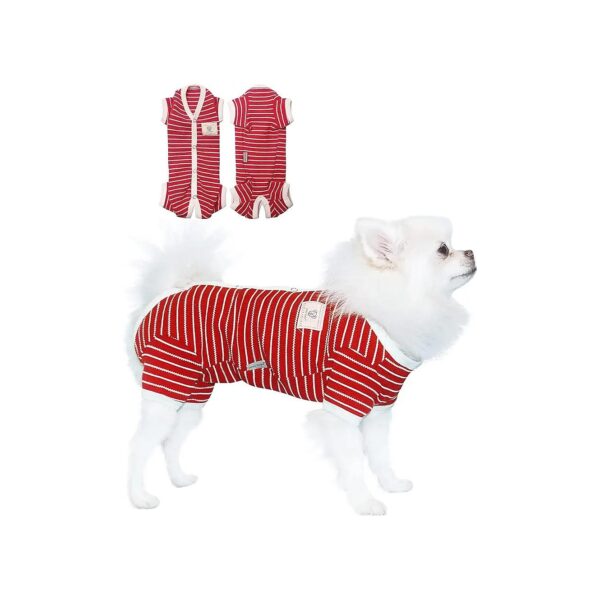 Red Waffle Striped Dog Pajamas for Women Owner Small to Medium Dogs