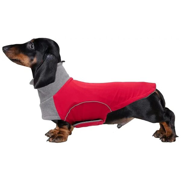 Red Waterproof Dog Coat for Standard and Miniature Dachshunds with Harness Hole