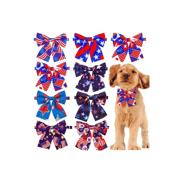 Red White and Blue American Flag Dog Collars with Bow Ties for Independence Day