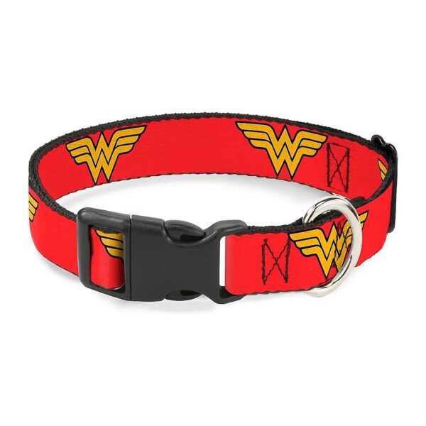 Red Wonder Woman Logo Small Breed Dog Clip Collar 1 Wide Polyester