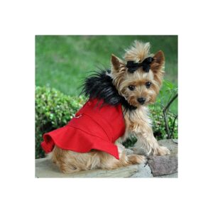 Red Wool Faux Fur Trimmed Dog Coat with Black Faux Fur Collar and Matching Leash