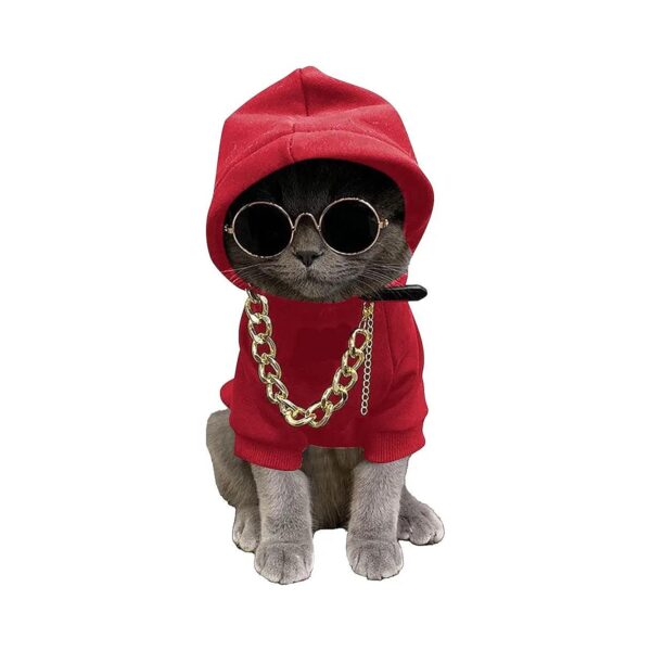 Red XS Dog and Cat Costume Kit, Including Necklace and Sunglasses, for Small Breed Pets