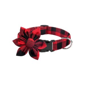 Red and Black Plaid Dog Collar with Bow Tie and Buckle for Small to Large Size Dogs