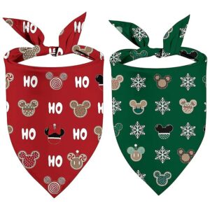 Red and Green Christmas Dog Bandanas 2 Pack for Small Medium Large Dogs