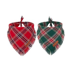 Red and Green Plaid Christmas Dog Scarf Bib Soft Cotton Fabric Neck Sizes Up to 16 inches