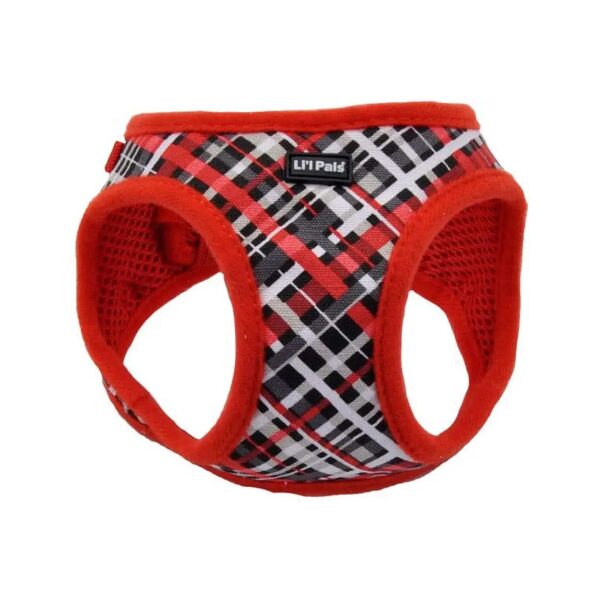 Red and Grey Plaid Canvas Dog Harness for Small to Medium Dogs