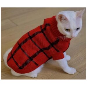 Red and Navy Blue Argyle Pattern Dog Sweater for Small Dogs and Cats