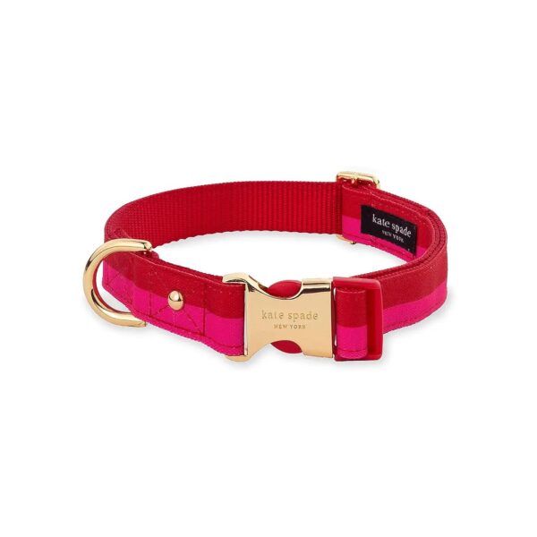 Red and Pink Polyester Dog Collar with Adjustable Length and Stylish Gold Metal Buckle