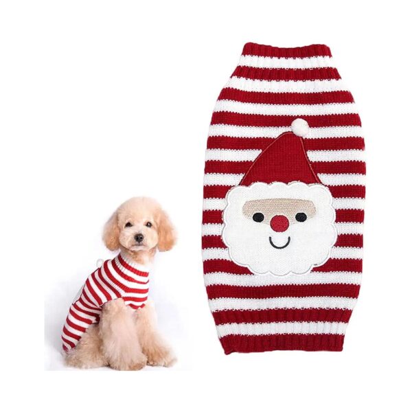 Red and White Striped Pet Holiday Sweater Knitwear for Small Breed Dogs on Christmas