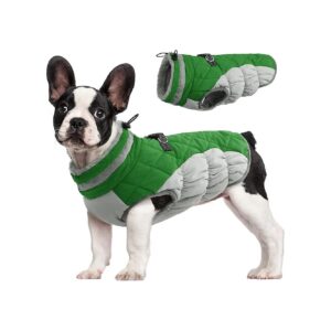 Reflective Dog Coat with Built-In Harness and Faux Fur-Lined Turtle Neck for Winter Wear