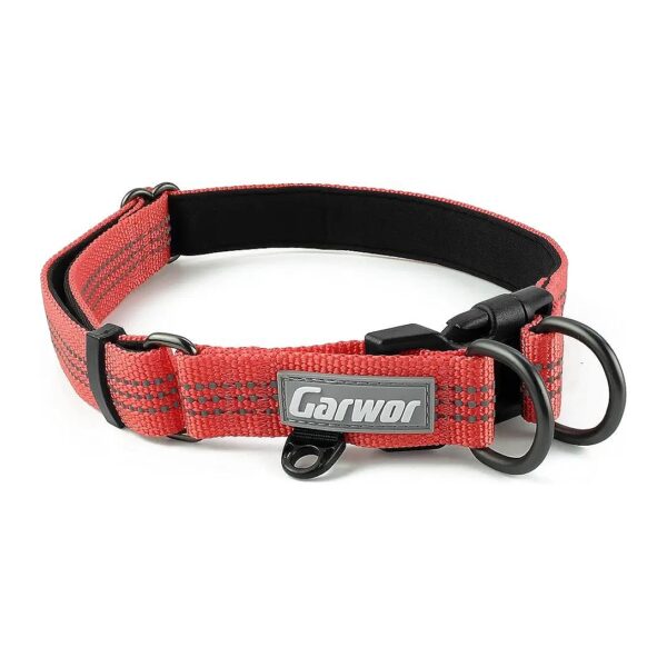 Reflective Dog Collar with Double D-Ring for Large Dogs in Coral Red Color