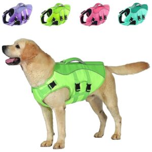 Reflective Green Dog Life Vest with Adjustable Harness for Small to Large Breeds